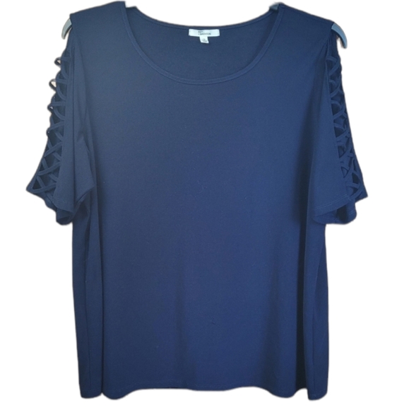 89th + Madison Lattice Sleeve Navy Blue Top  Size 1X - Picture 1 of 6